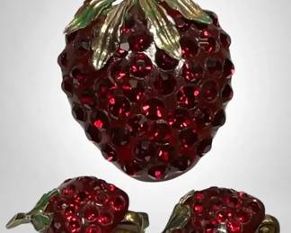 Strawberry brooch and clipon earring set 