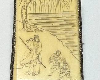 Chinese Export Scrimshaw Brooch