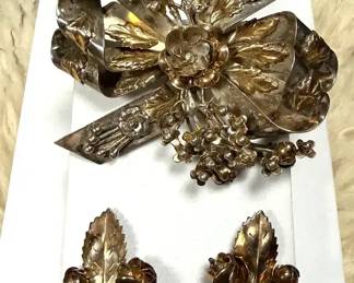 Hobe sterling silver floral bow brooch  Earrings