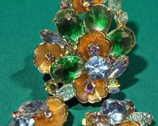 Juliana Molded Rhinestone Brooch Earrings 