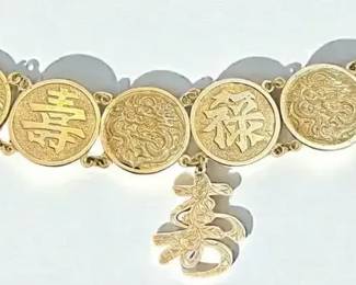 Sterling Coin Link Bracelet with Chinese Symbols