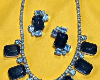 Sapphire Blue Fringe Necklace Earrings