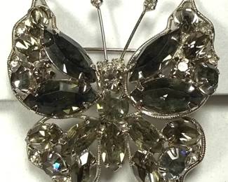 Butterfly Brooch With Black Rhinestones
