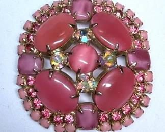 Rose Pink Round Vintage Brooch