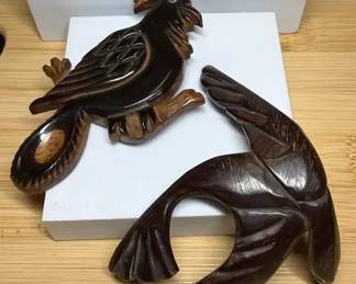 Wood Carved Bird Pins