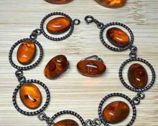 Silver Amber Link Bracelet