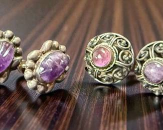 Vintage Mexico Silver Purple Stone Screwback Earrings