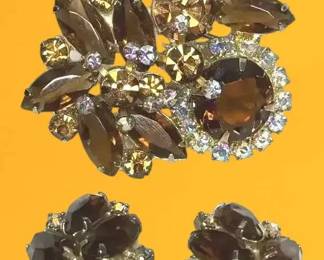 Juliana Mocha Rhinestone Brooch Earrings