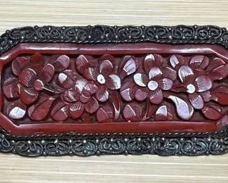 Chinese Carved Cinnabar Pin.