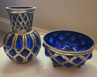 Cobalt blown glass vase and bowl
-vintage india-