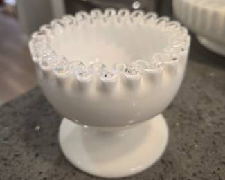 Vtg Fenton ruffed edge milk glass