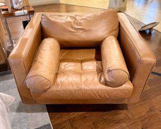 Mid Century Modern Style Leather Chair 100% top grain, full-aniline Italian leather  34"H x 42"W x 38"D