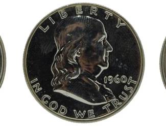 77 - 3 1960 Franklin Half Dollars