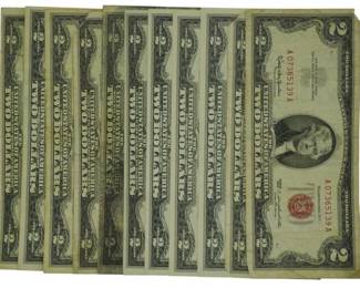 141 - 11 Red Seal 2 Dollar Bills