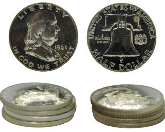 74 - 10 1961 Franklin Half Dollars