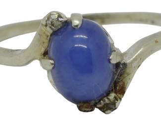 264 - 10K Blue Cabochon and Diamonds Ring Ring Size: 7.5, 0.07oz