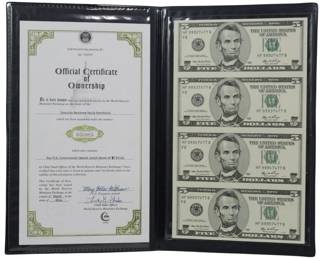 191 - Uncut Sheet of $5 Bills with Certificate