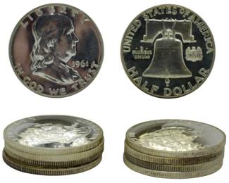 75 - 10 1961 Franklin Half Dollars