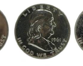 76 - 5 1961 Franklin Half Dollars