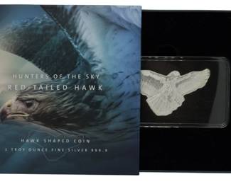 123 - 2020 1 Silver oz Red Tailed Hawk Shaped Coin w/ box