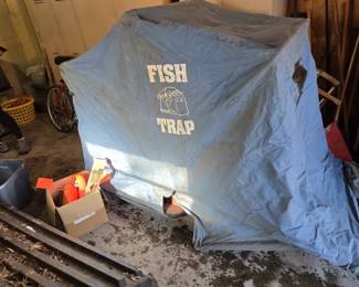 Fish Trap Ice Fishing Shelter, Ice auger and supplies