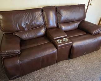 01 Power Reclining Leather Loveseat with Console and USB Charging