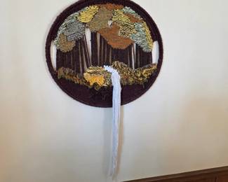 Vintage 70s woven round fiber art wall