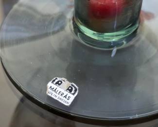 Mid-Century smoked glass egg shaped candle holders by Maleras, made in Sweden.