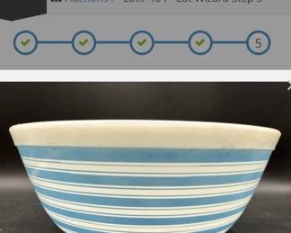Stripped PYREX mixing bowls. Rainbow Stripe. https://modestlambestatesales.hibid.com/