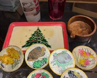Hand paint tropical fish coasters. Christmas. Santa. https://modestlambestatesales.hibid.com/