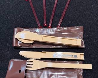 Travel silver ware. Plastic. Swizzle sticks. https://modestlambestatesales.hibid.com/