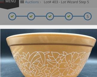 PYREX Mixing bowls. https://modestlambestatesales.hibid.com/