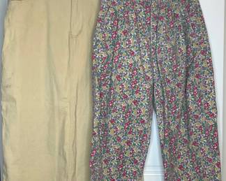 Women's Vintage Floral Print Corduroy Pants and Khaki Denim Skirt