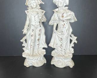 Pair of German Bisque Porcelain Figurines, "Couple in Period Dress"