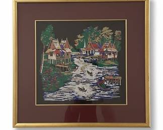 Thai Village Scene Embroidery