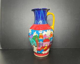 Vtg Folk Art Ceramic Pitcher