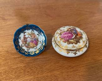 Limoges Porcelain Trinket Box and Decorative Plate with Courting Couple Scene