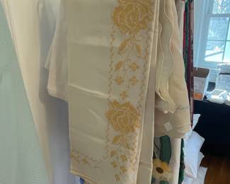 Vintage Embroidered Tablecloths and Lace Table Runners