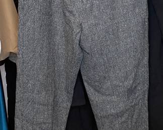 Women's Grey Tweed Herringbone Trousers with Button Detail