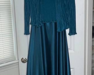 Cachet Women's Teal Pleated Two-Piece Dress with Beaded Neckline