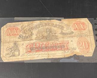 Confederate States of America Twenty Dollar Note - 1861