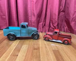 Vintage Metal Pickup Trucks - Teal and Red