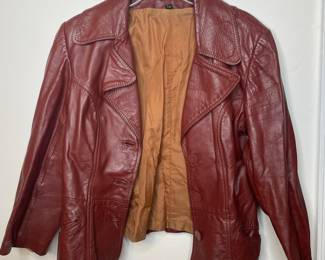 Women's Vintage Burgundy Leather Blazer