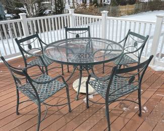Brown Jordan Tamiami Collection Wrought Iron and Glass Top Patio Dining Set