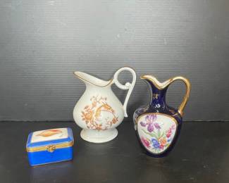 Limoges Porcelain Trinket Box and Mini Pitchers