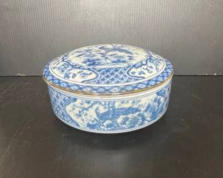 Andrea by Sadek Blue and White Porcelain Peacock Decorative Box