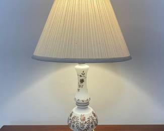 Vintage Hand Painted Porcelain Table Lamp with Floral Motif and Brass Clawfoot Base