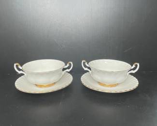Royal Albert Val D'or Soup Cups and Saucers with Gold Trim