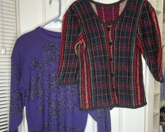 Vintage Women's Sweaters (Purple Sequin & Plaid Cardigan)
