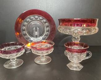 Vintage Thumbprint Ruby Flashed Glassware 